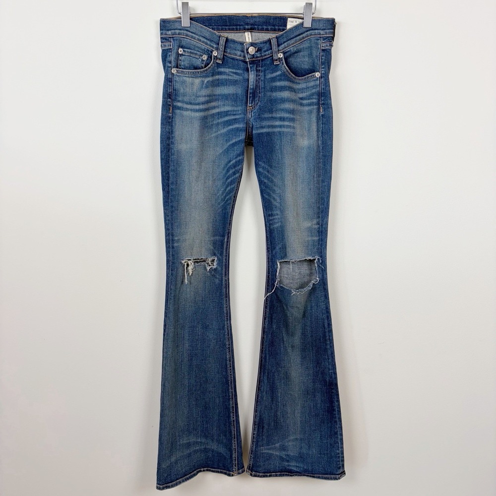 Rag & Bone Elephant Bell Jeans Low Rise Flare Denim Sz 28 Clean Little Five Y2K